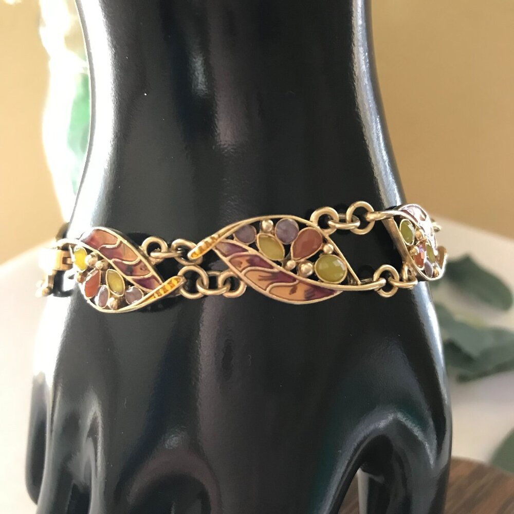 Liz Claiborne Gold Tone Multi Color Enamel & Stone Bracelet